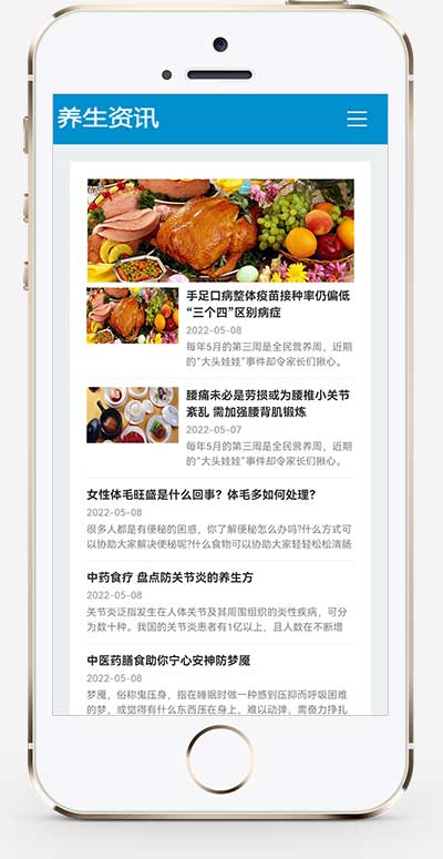 (自適應(yīng)手機(jī)端)HTML5響應(yīng)式百度MIP三合一養(yǎng)生資訊文章新聞博客類pbootcms模板