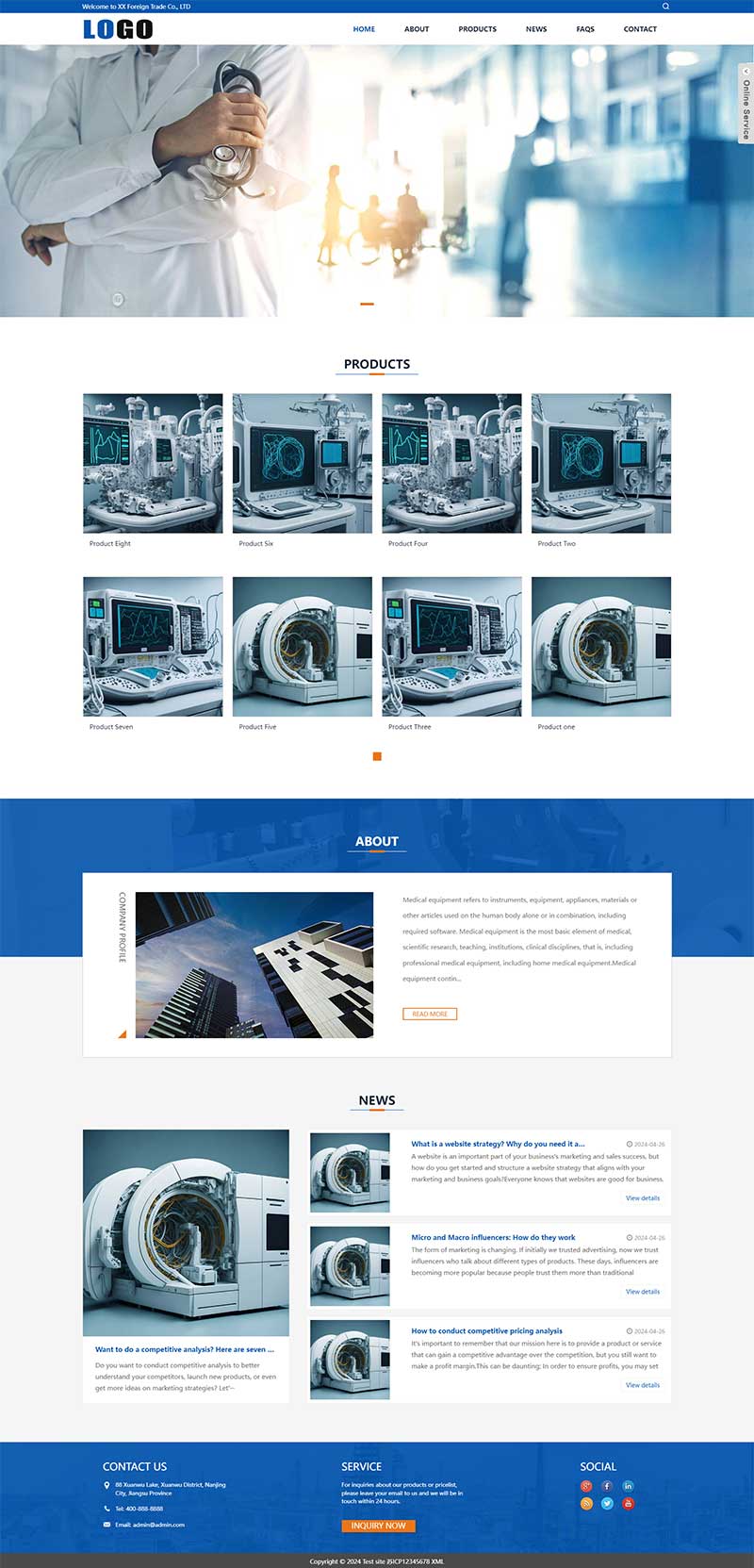 (自適應手機端)響應式外貿網站模板 醫療設備網站模板