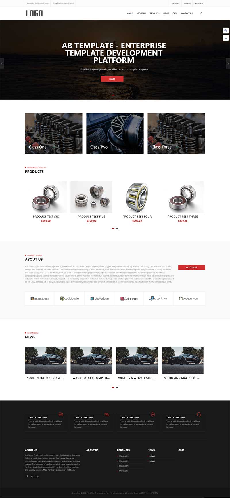 (自適應手機版)響應式五金外貿英文網站模板